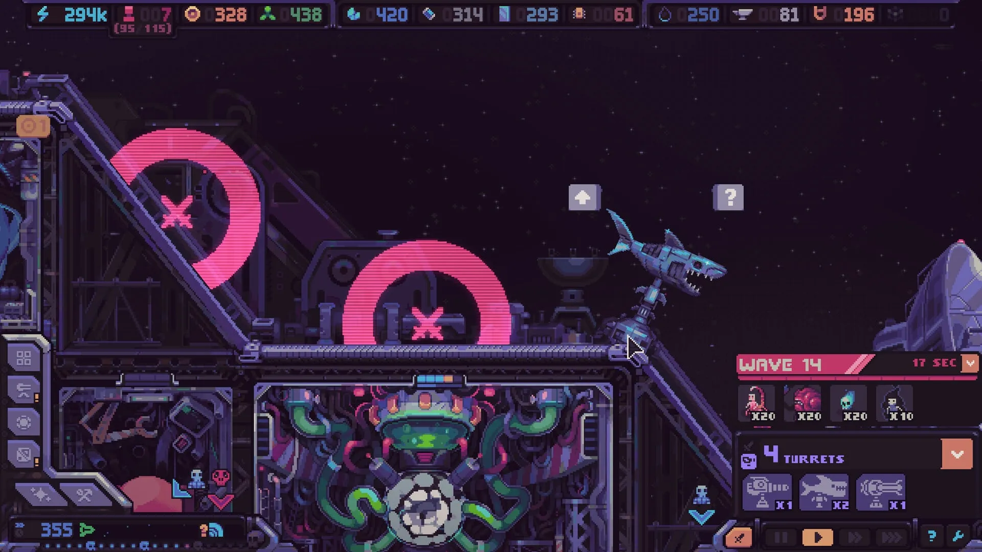 Hull Rupture boss fight with a giant alien maw and defending turrets