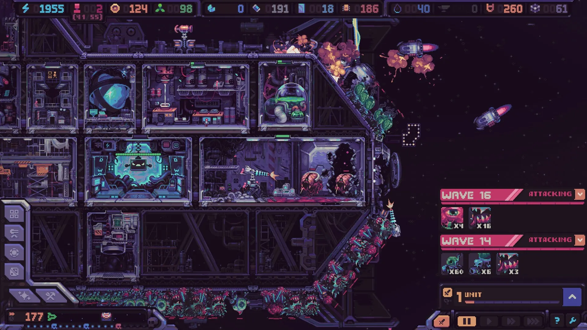 Hull Rupture combat wave with aliens climbing across the ship hull