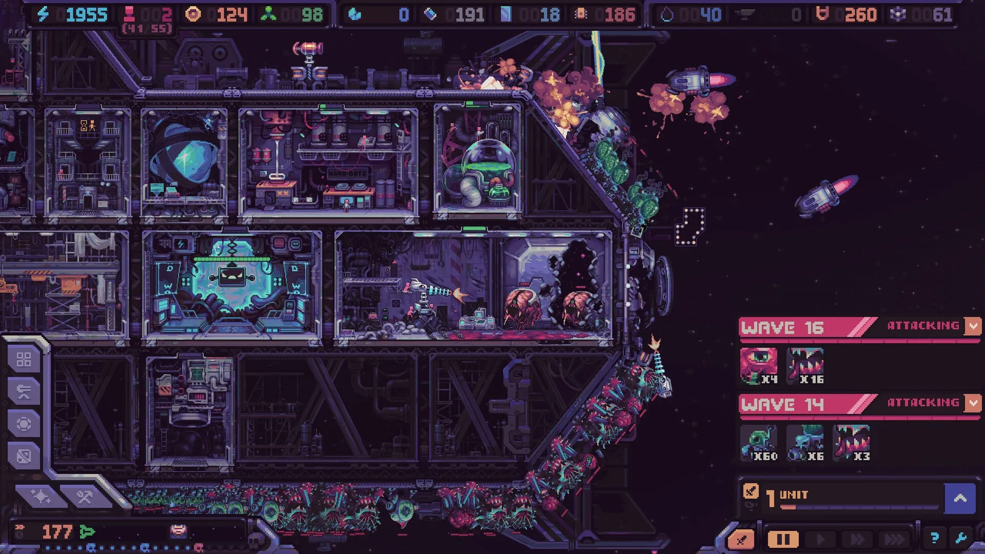 Hull Rupture wave with multiple alien types climbing the ship hull