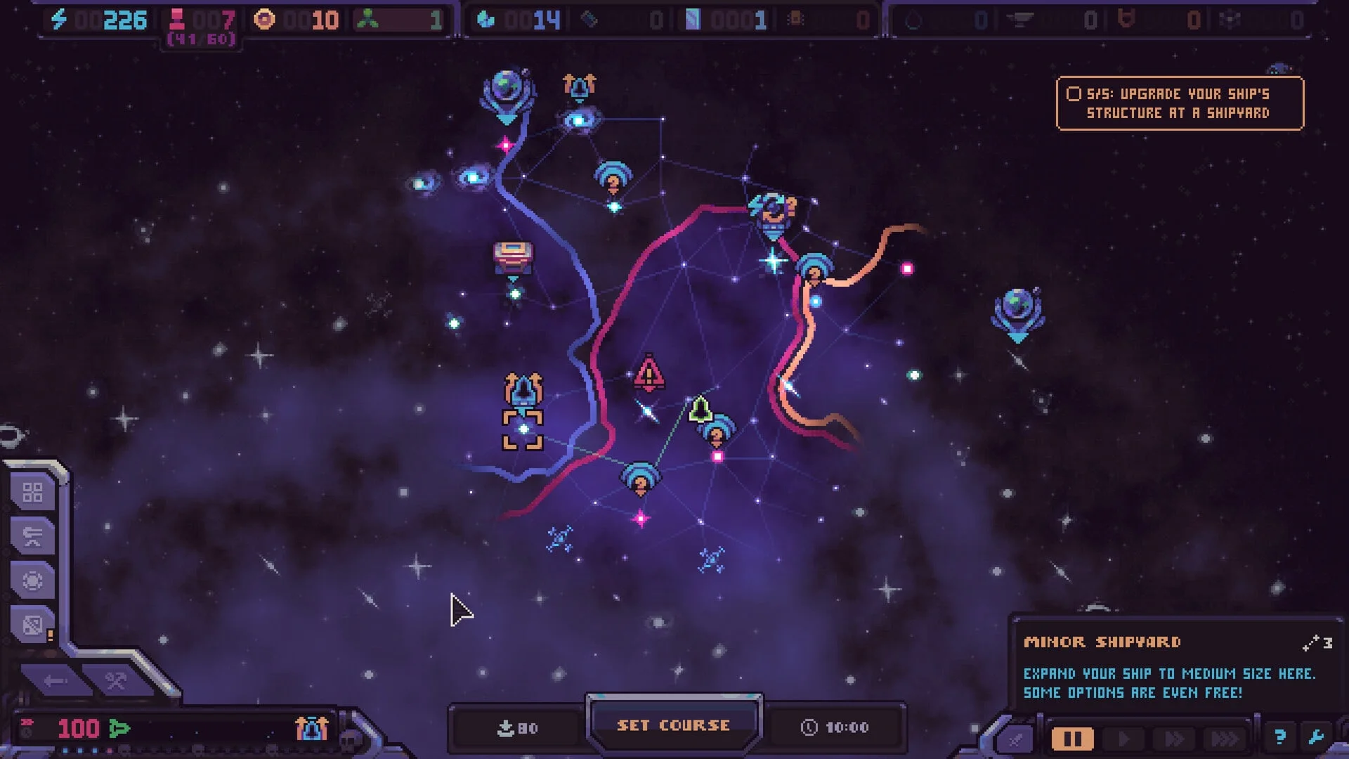 Hull Rupture galaxy map showing star systems and travel routes