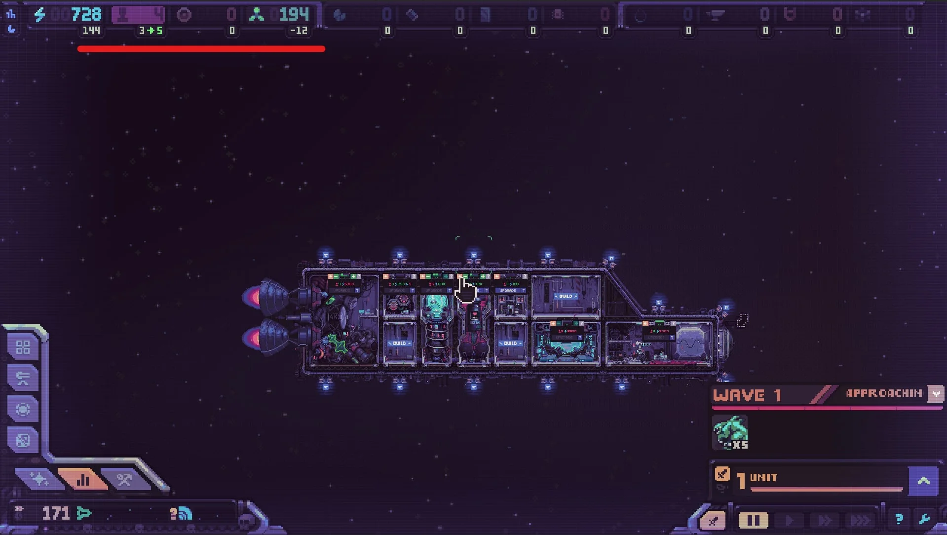 Hull Rupture top resource bar and Info Mode income readout