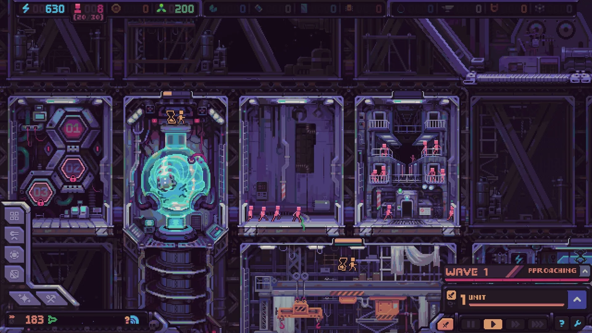 Hull Rupture ship interior with human workers inside production modules