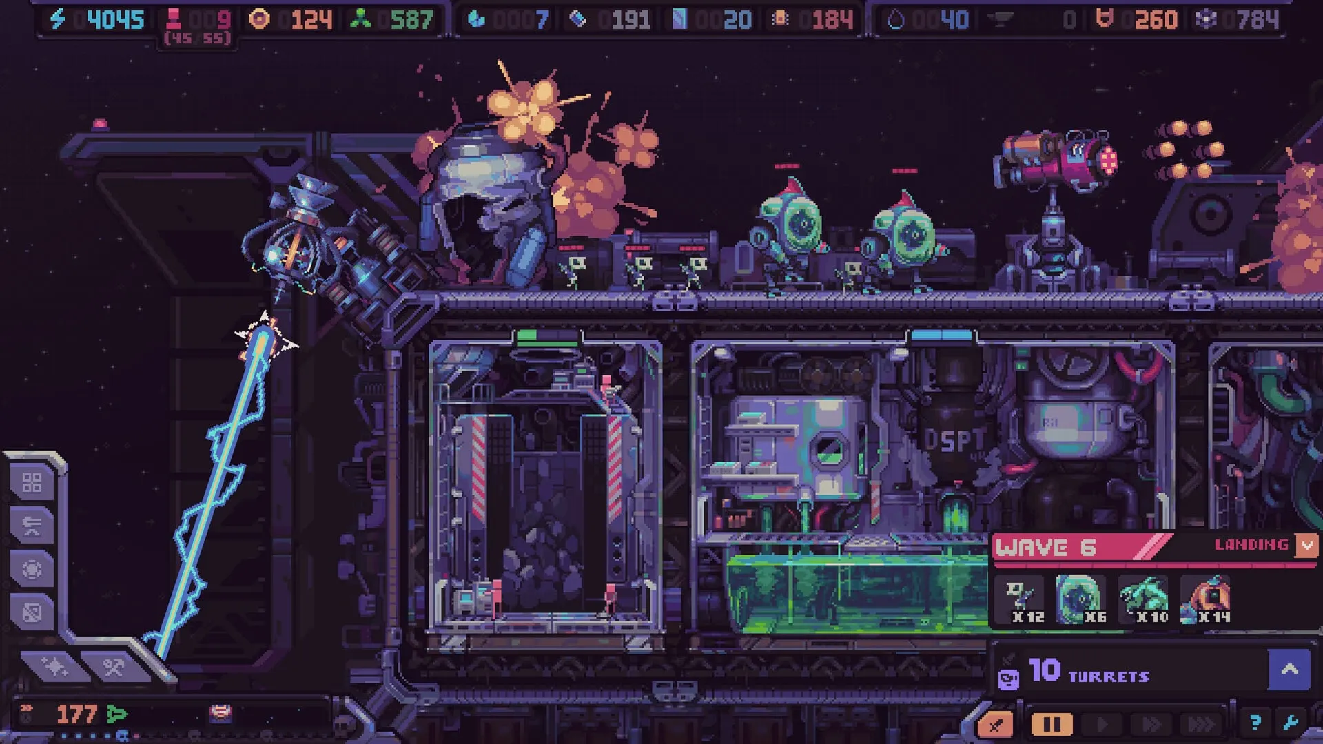 Hull Rupture turrets firing at aliens on the outer hull